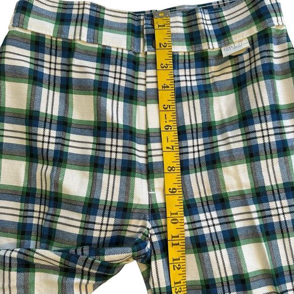 NWT Vintage 60s 70s Green Plaid Flared Cuffed Pants 4/6 - Picture 9 of 12